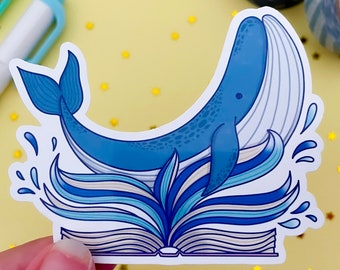 The Whale and the Book Sticker - Whale Sticker - Animal Sticker - Ocean - Sea - Die Cut Sticker - Laptop Decal - Sticker for Planners