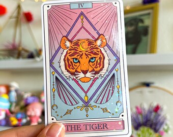 The Tiger - Tarot Card Holographic Sticker - Oracle Sticker - Cute Die Cut Stickers