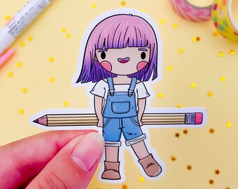 Artist Girl Sticker: Glossy Die Cut Pencil Decal