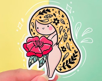 Flower Girl Glossy Sticker: Kawaii Plant Lover Laptop Decal