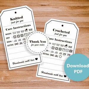 Tags for Crocheters and Knitters Printable tags Price tags Price Signs Care Instructions PDF English and Spanish Versions image 1