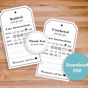 Tags for Crocheters and Knitters - Printable tags - Price tags - Price Signs - Care Instructions - PDF - English and Spanish Versions