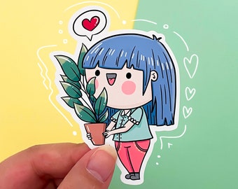 Plant Lady Sticker - Girl Sticker - Plant Lover Gift - Kawaii Sticker - Die Cut Sticker - Laptop Decal - Sticker for Planners