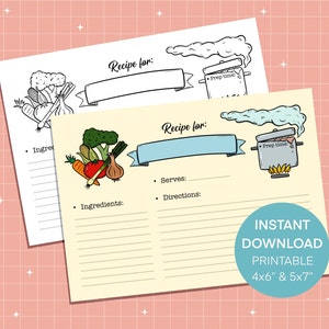 Cartão de receita para impressão, cartão de culinária, inserção, vintage, para download, caixa de receita, cor, preto e branco, cozinha, modelo de receita, 4x6,5x7