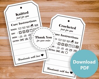 Tags for Crocheters and Knitters - Printable tags - Care Instructions - PDF - English and Spanish Versions