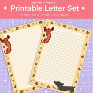 Juego de cartas con forma de perro salchicha - Juego de escritura - Descarga digital - Papelería - Papelería imprimible - Perro salchicha - Tamaños A4 y A5 - Bloc de notas