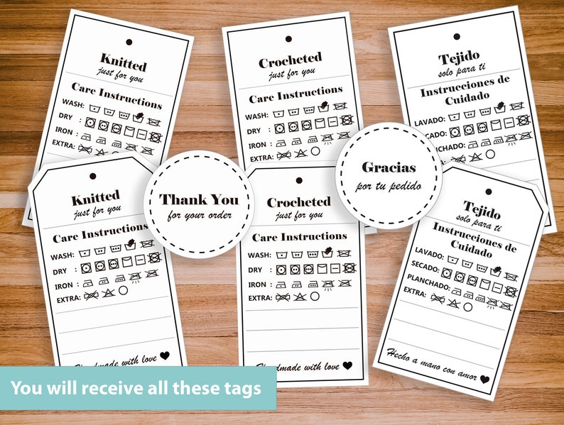 Tags for Crocheters and Knitters Printable tags Price tags Price Signs Care Instructions PDF English and Spanish Versions image 2