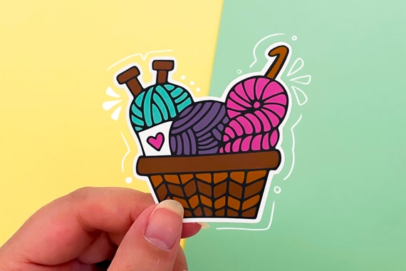 Yarn Basket Sticker: Crochet Knitting Decal for Laptop
