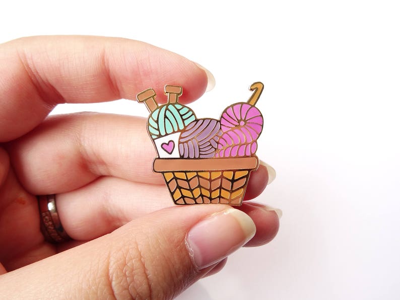 Yarn Basket Enamel Pin Crochet Knit Craft Accessory Decor Lapel Pin Cloisonne Pin Hard Enamel Brooch image 1