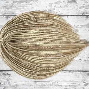 Blond Dreadlock Extension Bundle, Platinum Blonde Dread Ash, Viking Dread Hippie, Micro Locs Thin, De Soft Dread Loose End.