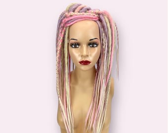 Dread Fall Ponytail Locs Hair Extensions Blonde Pastel Pink Purple, Faux Dreadlocks Wig Accessories Hairband Burning Man Festival Headpiece