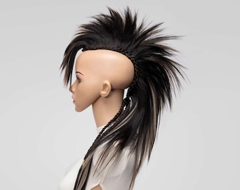 Feather Mohawk Wig, Spike Mohawk Warrior, Brown Mohican Blond, Cyber Headpiece Punk, Men Toupee Women, Extravagant Headpiece Goth.