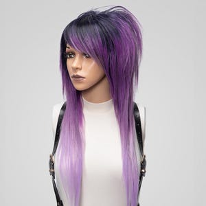 Emo Scene Wig in Lilac Purple – Long Layered Cosplay Wig with Side Bangs for Scenecore, Y2K, Gothic, and Kawaii Hair