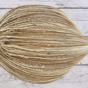 Crocheted Dreadlock Extensions – Ash Platinum Blond Faux Locs with Loose Ends | Handmade Custom Dreads for Natural Look