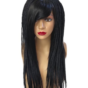 Cyber Gothic Dread Locs Wig Commission, Black Glueless Synthetic Dread Wig With Bangs, Dreadlocks Wig for Woman, Drag Halloween Costume Wig image 5