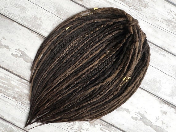 Boho Locs Extensions, Light Brown Dread Dark, Partial Dreads Accent, Double Ended Dread Single, SE Braid Dreadlock DE.