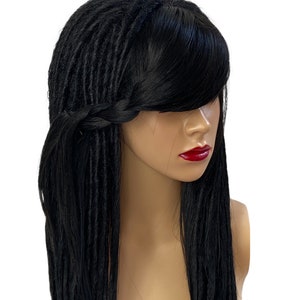 Cyber Gothic Dread Locs Wig Commission, Black Glueless Synthetic Dread Wig With Bangs, Dreadlocks Wig for Woman, Drag Halloween Costume Wig image 8