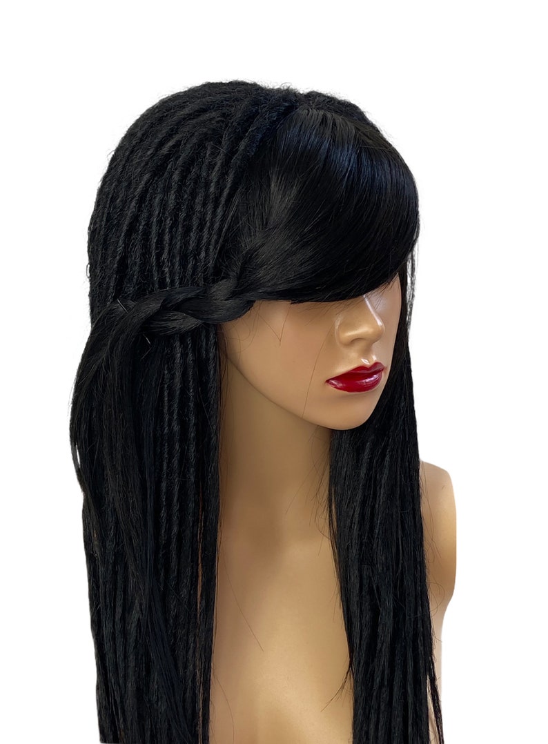 Cyber Gothic Dread Locs Wig Commission, Black Glueless Synthetic Dread Wig With Bangs, Dreadlocks Wig for Woman, Drag Halloween Costume Wig image 8