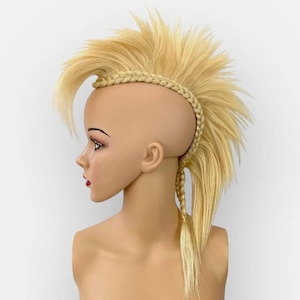 Blonde Mohawk Hairpiece – Clip-In or Glue-On Hairpiece for Halloween, Punk, Goth, Cosplay, Viking, or Warrior Hairstyle.