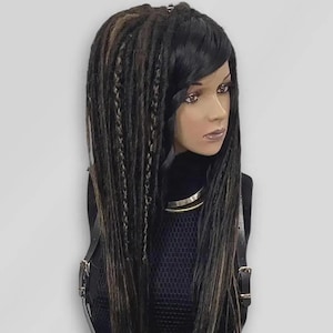 Brązowa peruka z dredami w stylu boho, Brunetka peruka z dredami w stylu rasta, Męska peruka z dredami w stylu damskim, Miękka peruka z mikro-dredami, Peruka Sister Locs w stylu motylkowym.