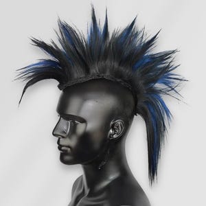 Feather Mohawk Wig, Spike Mohawk Warrior, Black Mohawk Blue, Drag Headpiece Punk, Women Toupee Men, Mohican, Mystic Mohawk Headpiece.