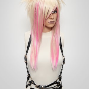 Emo Scene Cosplay Wig Commission, Pink Blonde Wig with Bangs Long Glueless, Halloween Drag Queen Styled Barbie Costume Wig for White Women image 3