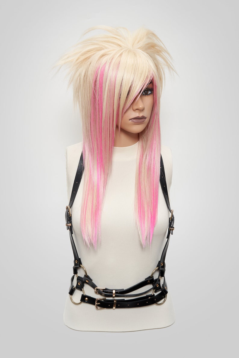 Emo Scene Cosplay Wig Commission, Pink Blonde Wig with Bangs Long Glueless, Halloween Drag Queen Styled Barbie Costume Wig for White Women image 3