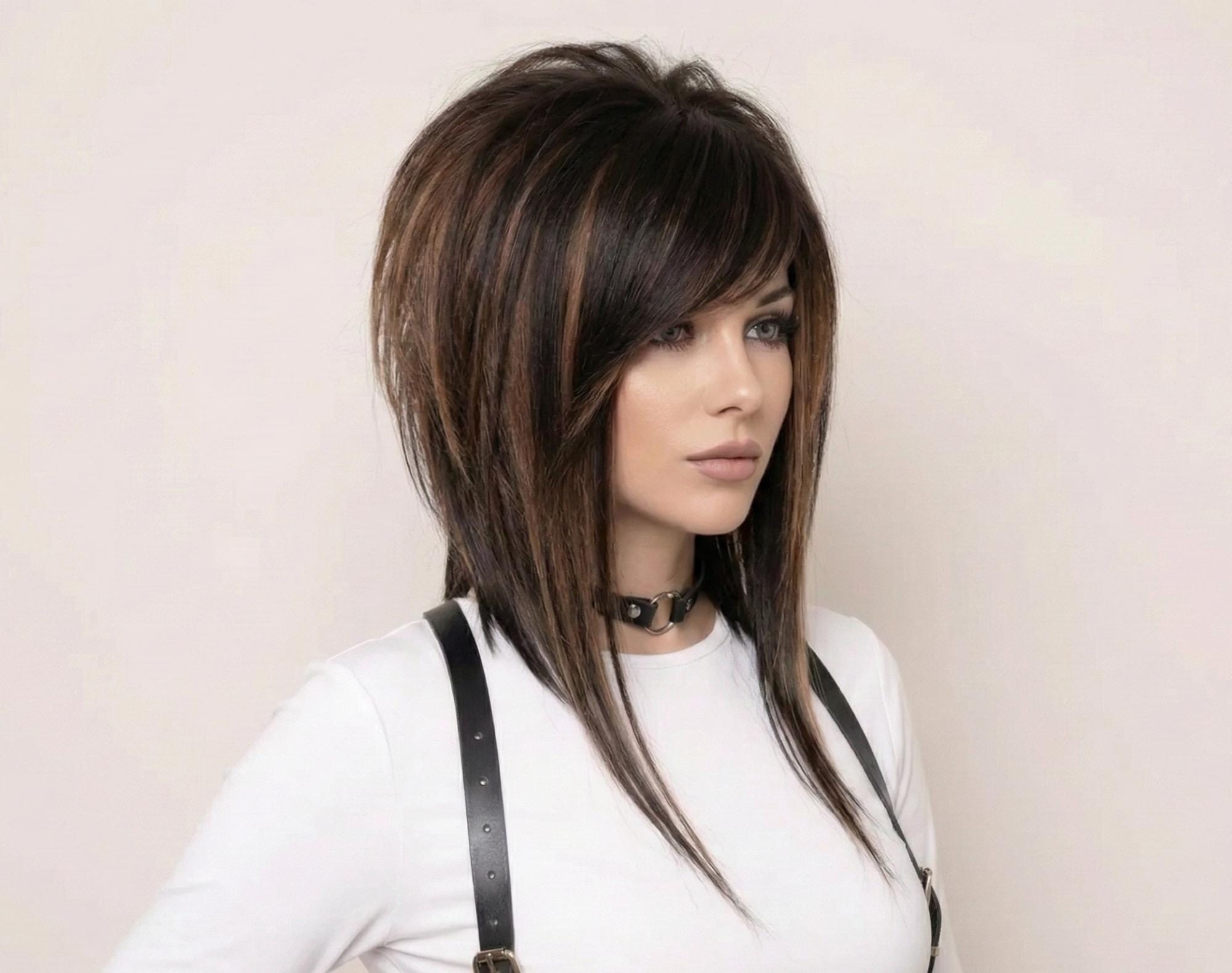 Brown Synthetic Wig – Shoulder Length Layered Cut With Side 