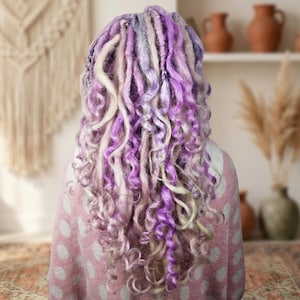 Pastel & Blonde Curly Dread Extensions – Thin Faux Locs with Loose Ends, Single or Double End Dreads