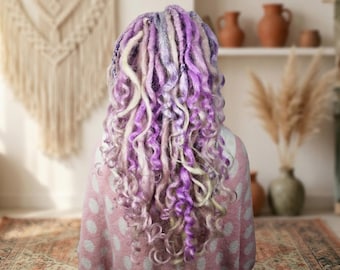 Pastel & Blonde Curly Dread Extensions – Thin Faux Locs with Loose Ends, Single or Double End Dreads