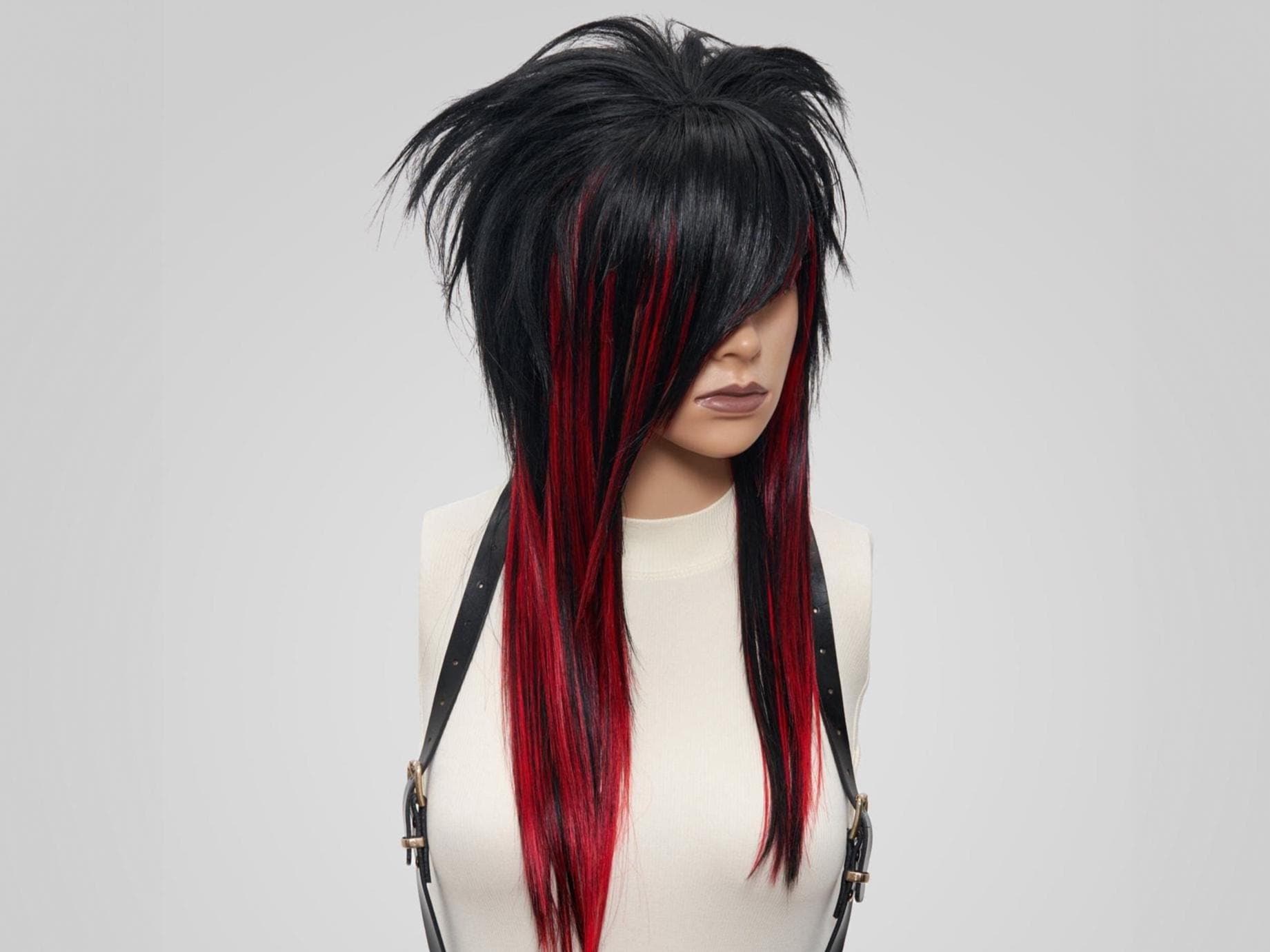 Emo Scene Hair Wig Black Red - Long Layered Synthetic Wig With Bangs,  Heat-resistant Alternative Gothic Cosplay Hairstyle. - Etsy Norway, image size:1841x1381