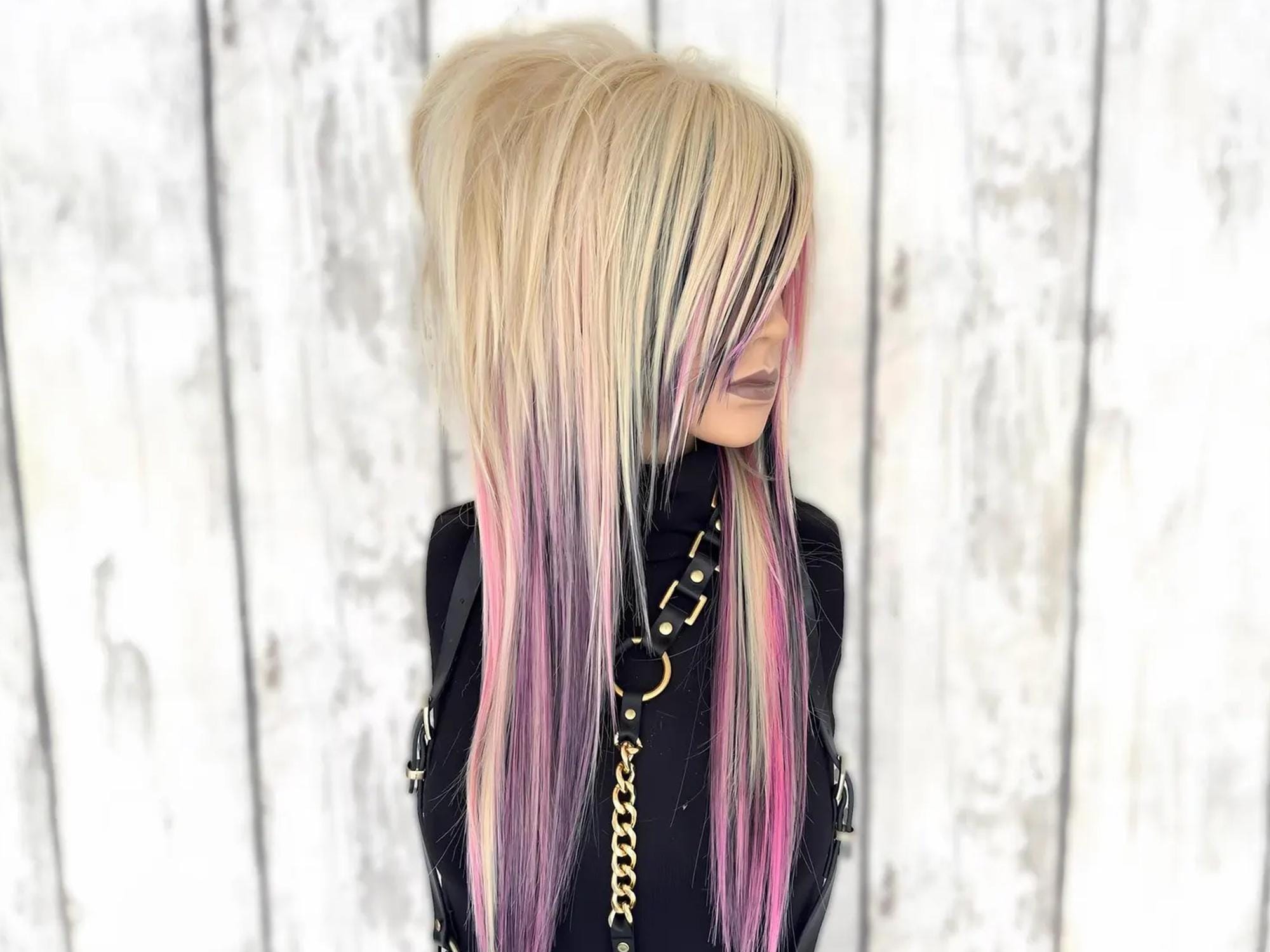 Emo Wig Scene Hair, Platinum Wig Blond, Bang Wig Side Part, Shaggy Wig Feathered, Alternative Wig Goth, Punk Wig Rocker.