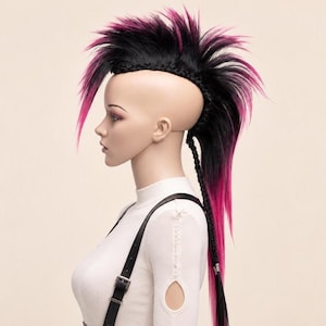 ブラックピンクのモヒカンヘアピース - サイバーパンクバーニングマンフェスティバルウィッグ、ユニセックスサイドシェービング