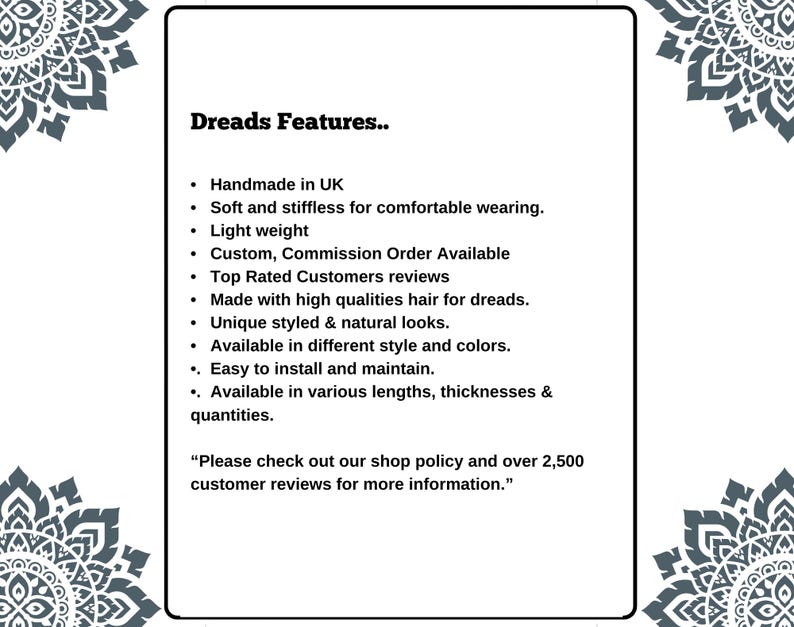 Handmade synthetic dreadlocks with a lightweight, soft texture for comfortable wear. Custom commission orders available in various styles, colors, and thicknesses. Made with high-quality materials for natural-looking dread styles. Easy to install and maintain, suitable for everyday wear or special occasions.