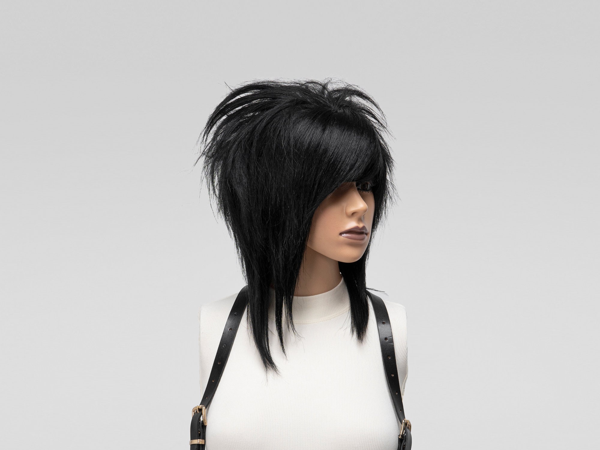 ブラック エモ ウィッグ 人毛、オルタナティブ ウィッグ シーン キッド