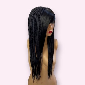 Cyber Gothic Dread Locs Wig Commission, Black Glueless Synthetic Dread Wig With Bangs, Dreadlocks Wig for Woman, Drag Halloween Costume Wig image 2