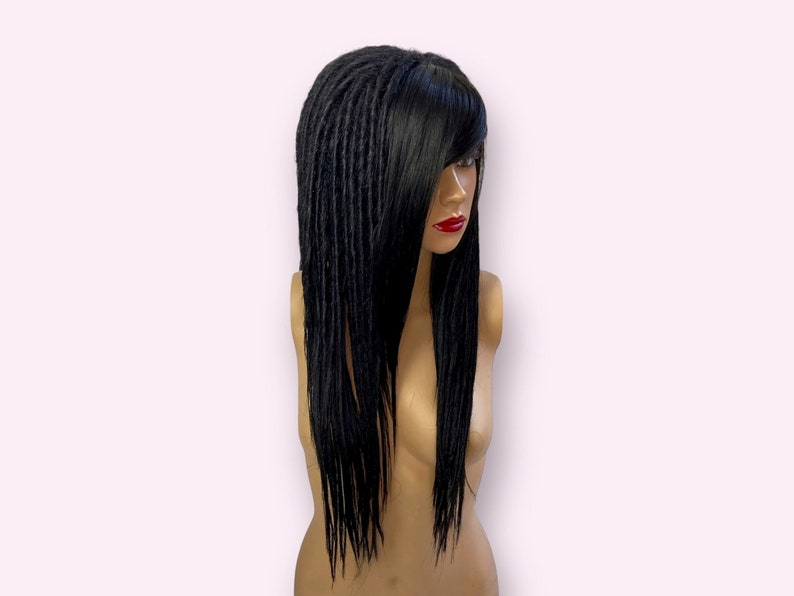 Cyber Gothic Dread Locs Wig Commission, Black Glueless Synthetic Dread Wig With Bangs, Dreadlocks Wig for Woman, Drag Halloween Costume Wig image 2
