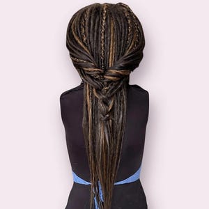 Boho Brown Dreadlock Wig – Full Faux Locs with Side Bangs, Custom Wig for Festival, Viking, and Hippie Hairstyles