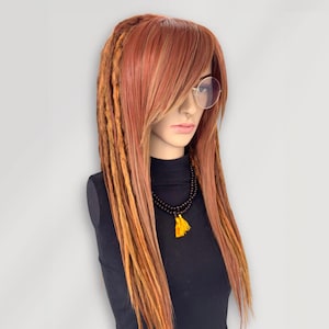 Boho Dreadlock Wig Ginger Copper - Full Faux Locs Wig with Side Bangs, Customized Hair for Festival, Burning Man.