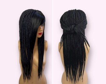 Cyber Gothic Dread Locs Wig Commission, Black Glueless Synthetic Dread Wig With Bangs, Dreadlocks Wig for Woman, Drag Halloween Costume Wig