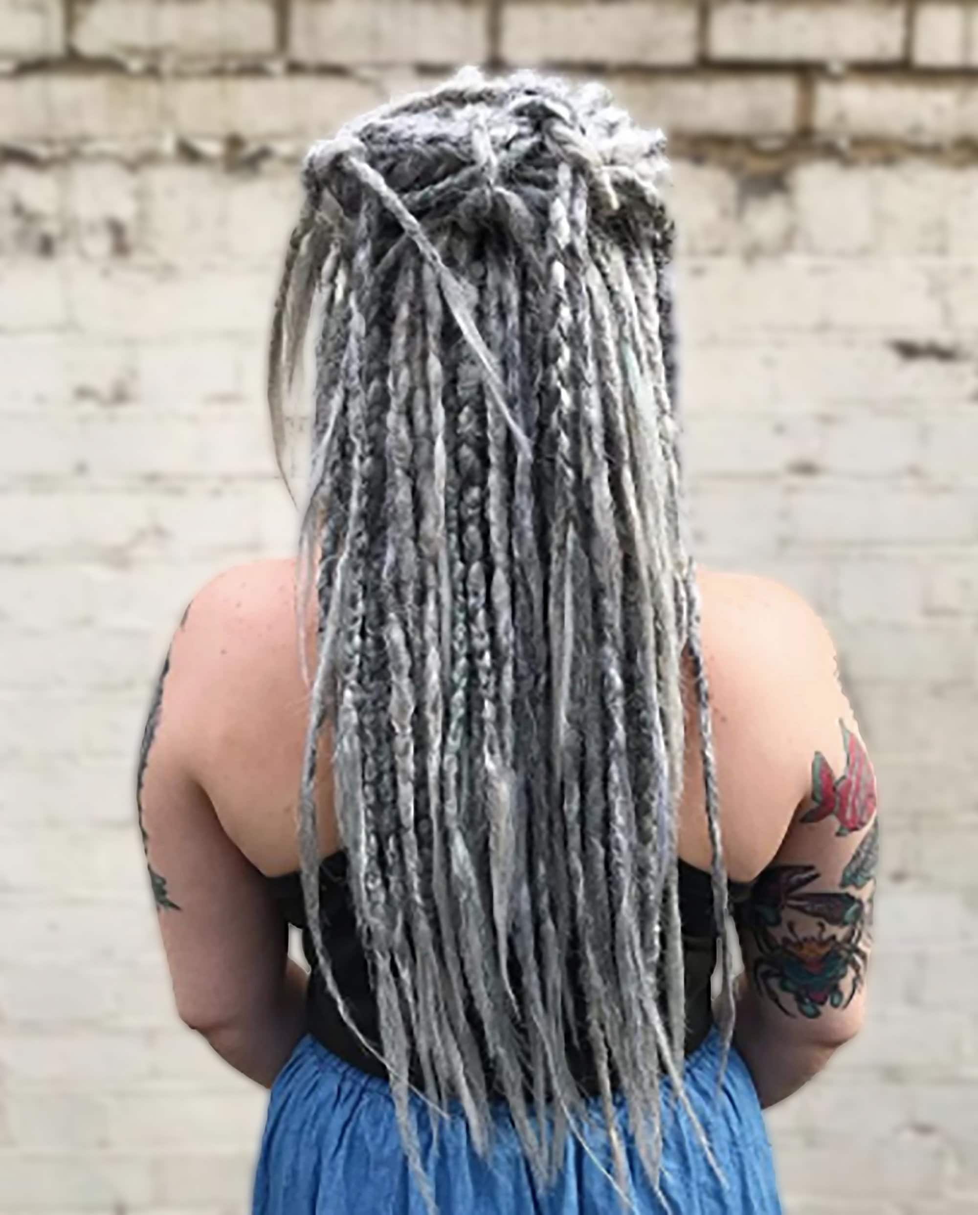 Gray Dread Silver Locs Extensions, Double End Dread Single 