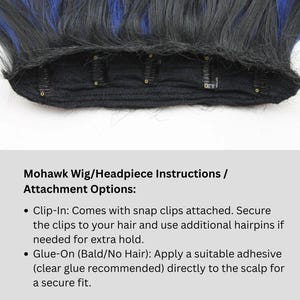 Interior view of mohawk wig with snap clips for clip-in attachment to natural hair