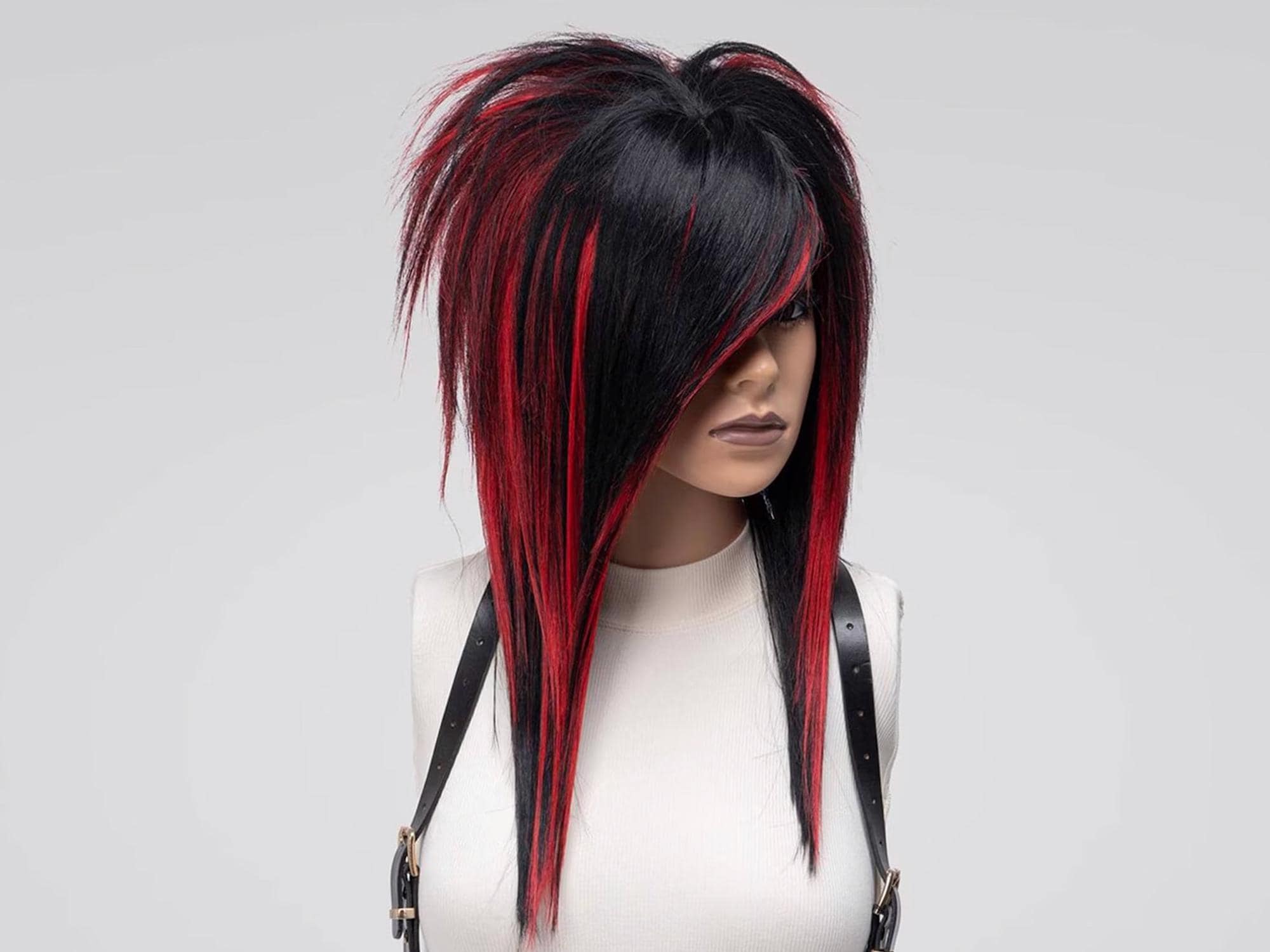 Black Wig Red, Scene Wig Emo, Shaggy Wig Side Part Bangs  display picture 2