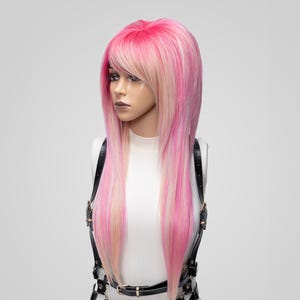 Emo Wig Scene, Hot Pink Wig Pastel, Alternative Wig Goth, Bang Wig Side Part. Shaggy Wig Layered, Kawaii Wig Japanese,