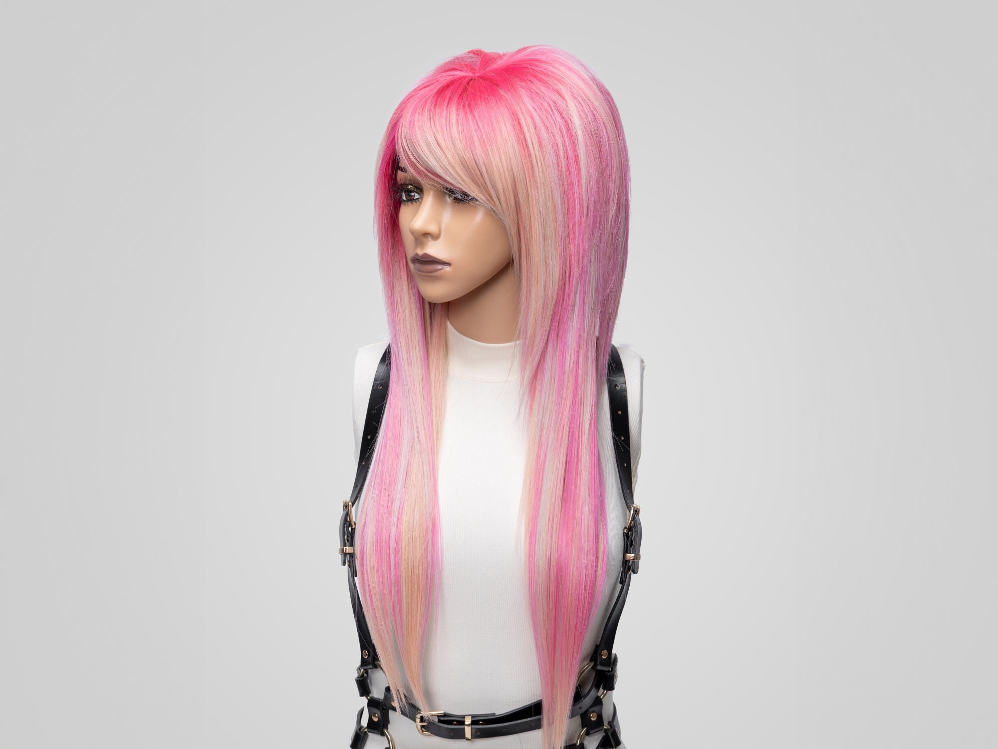 Emo Wig Scene, Hot Pink Wig Pastel, Alternative Wig Goth, Bang Wig Side Part. Shaggy Wig Layered, Kawaii Wig Japanese,