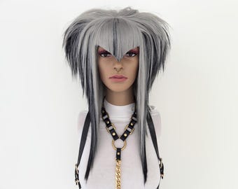 Black & gray  EMO Wig gothic, wig  human hair mix scene wig Scene Emo Wig Black Gray, Medium Length Layered Wig With V  main image 4