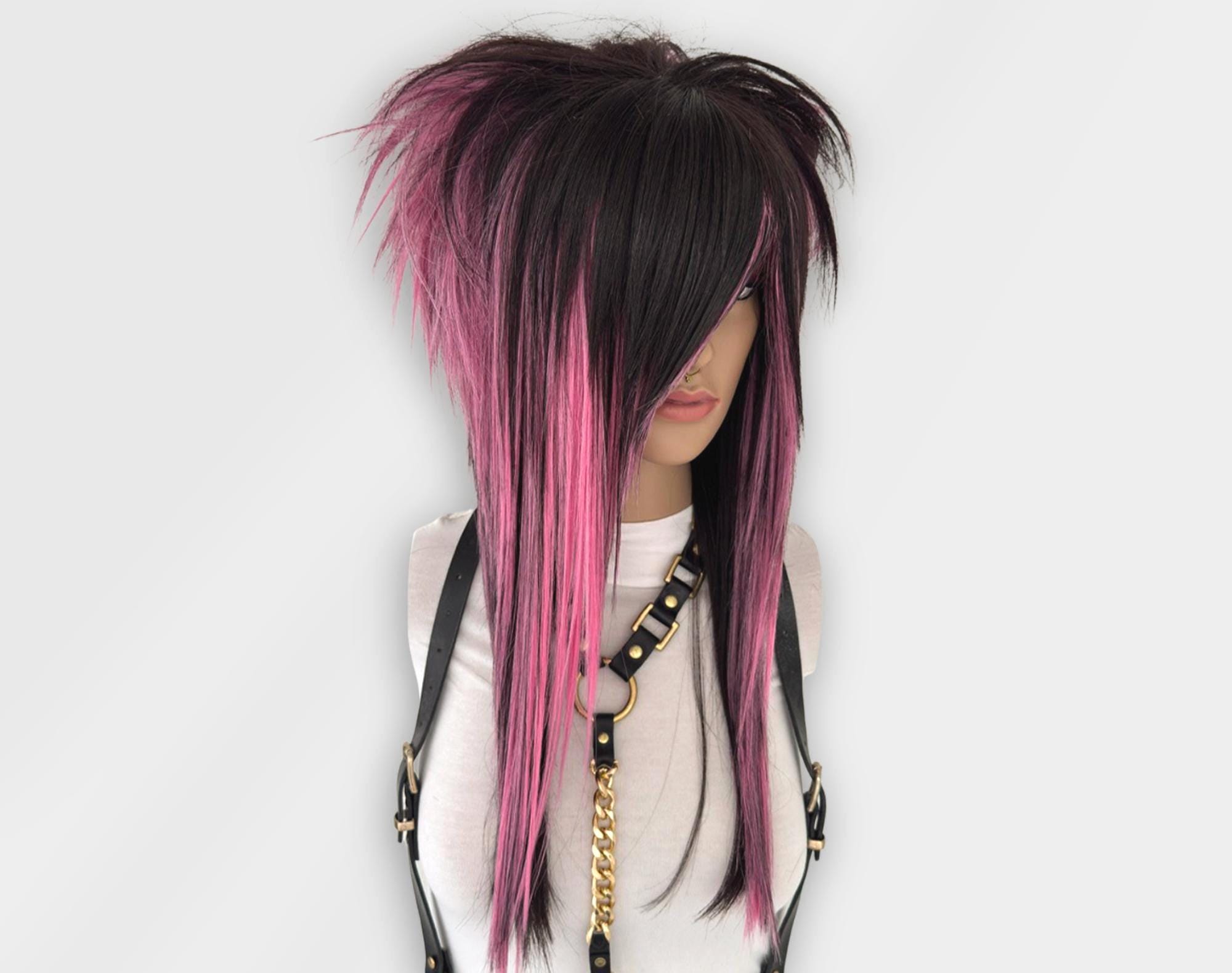 Emo Scene Wig in Brown and Pink – Layered Cut Wig With Side  display picture 3