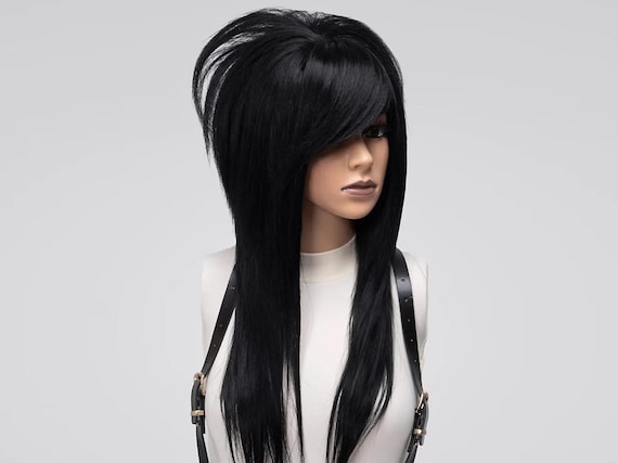 Emo Wig Scene, Cosplay Wig Commission, Jet Black Wig Straight, Bang Wig Side Part, Alternative Wig Goth, Shaggy Wig Layered.