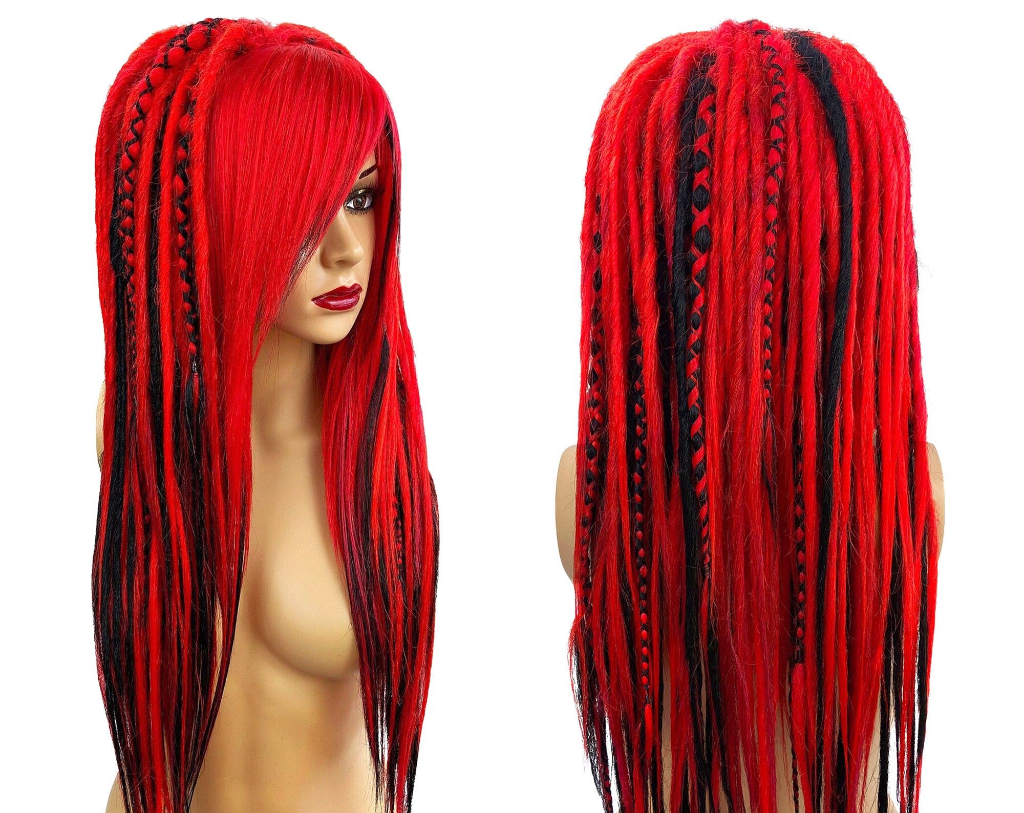 Red & Black Full Synthetic Dreads Wig. 18 20 Inches One