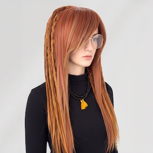 Ginger Dreadlock Wig – Synthetic Faux Locs with Bangs, Copper Boho Dread Wig, Customized Soft Crochet Locs Handmade,